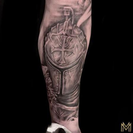 Matt Morrison - Black and Grey Knight Tattoo